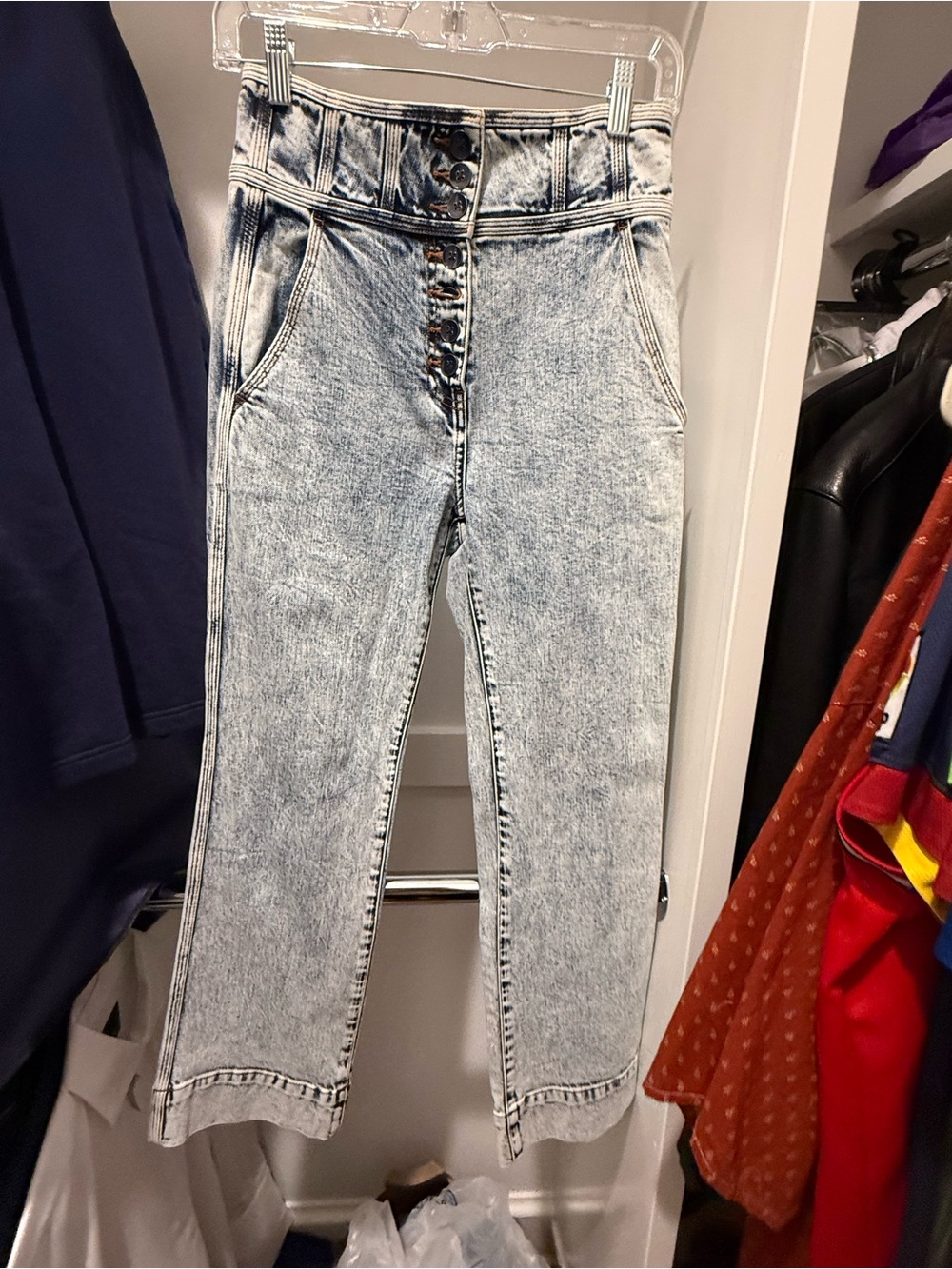 Ulla Johnson Light Grey Acid-Wash Cropped High-Rise Jeans